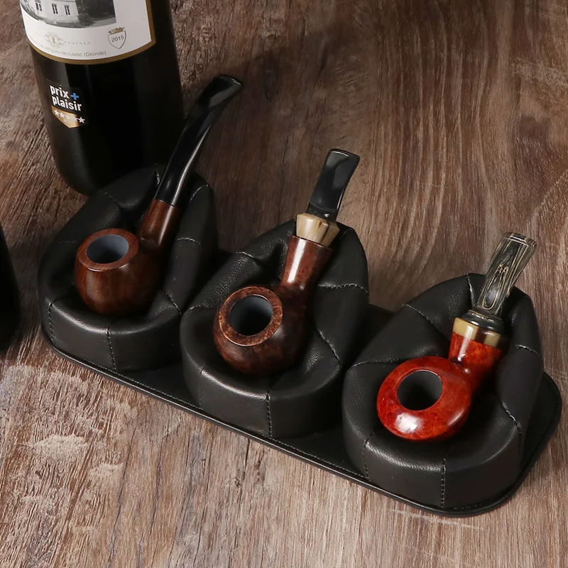 Futeng PU Leather Pipe holder Smoking Accessories Black Sofa Stand Rack Holder For 3 Pipes