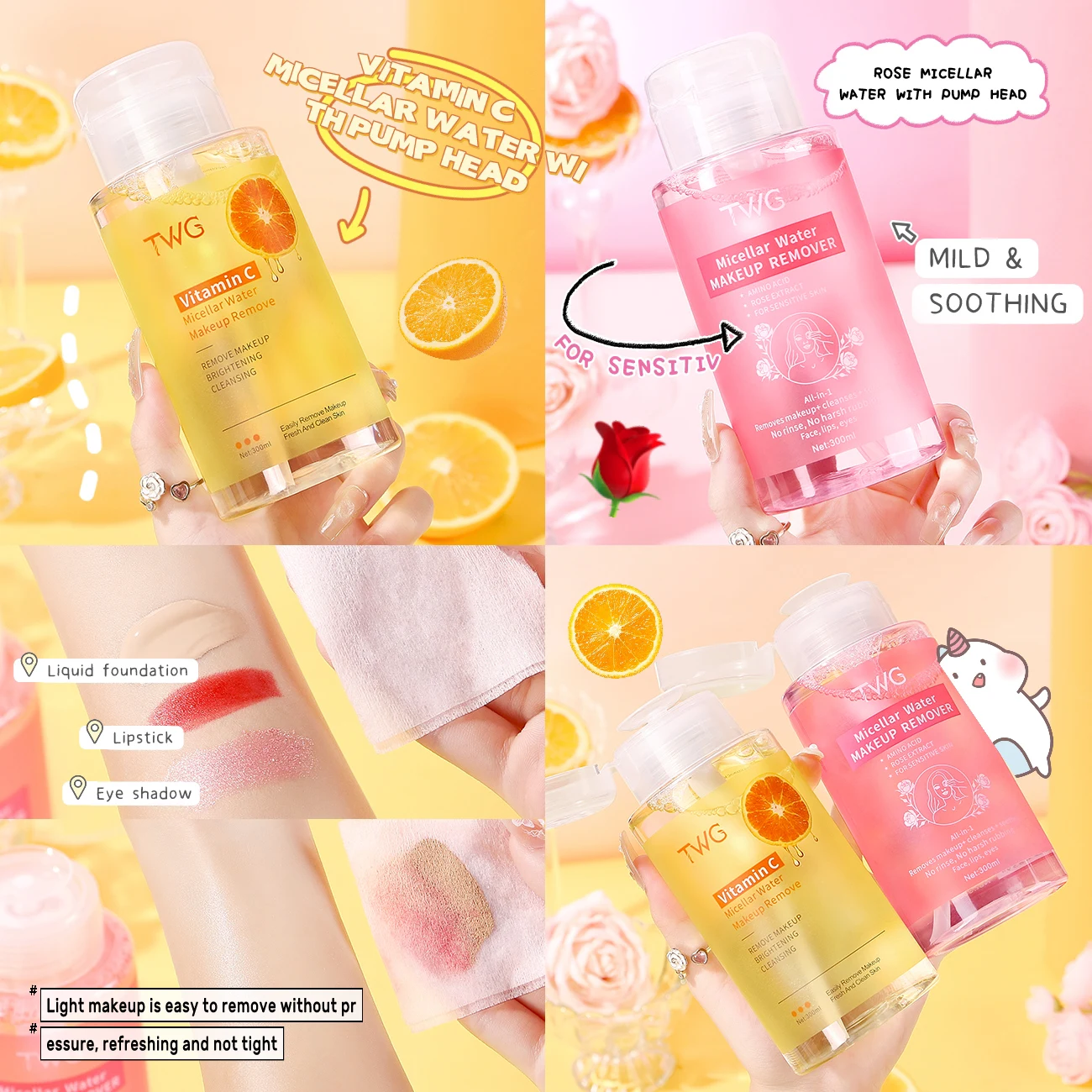 TWG Private Label Makeup Remover Water With Pump Head Facial Cleanser Facial Wash Remove Makeup All In One Micellar Water