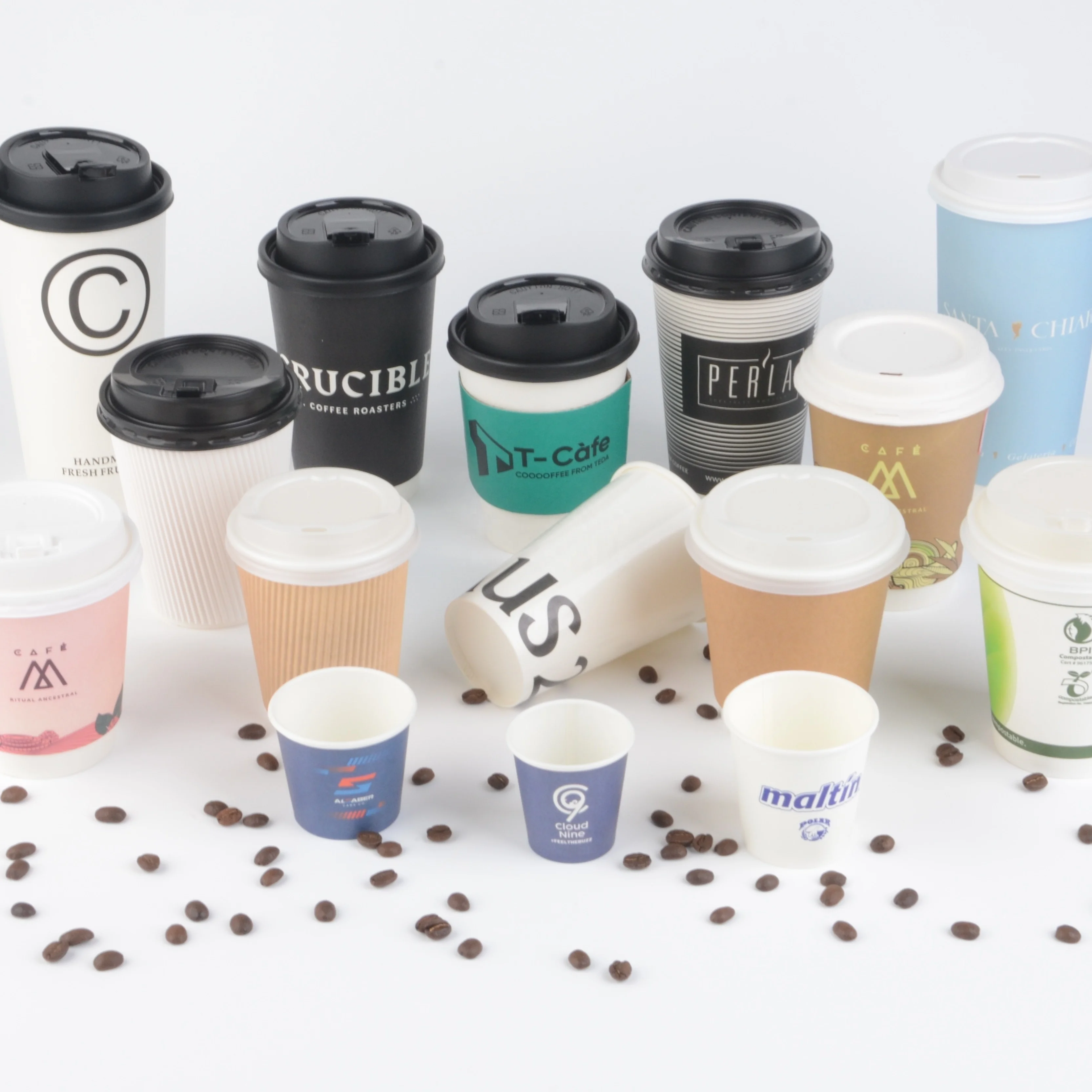 4 унции 8 унций 10 12 14 16 20 22 бумажный стаканчик с пользовательским логотипом одноразовый белый биологический крафт-бумажный кофе