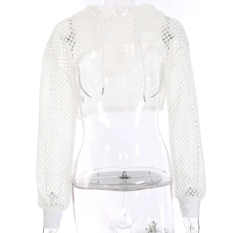 Summer Fall Sexy Casual Hollow Out See Through Pullover Tops T-Shirt Long Sleeve Women Tops Fashionable Crop Top Hoodie