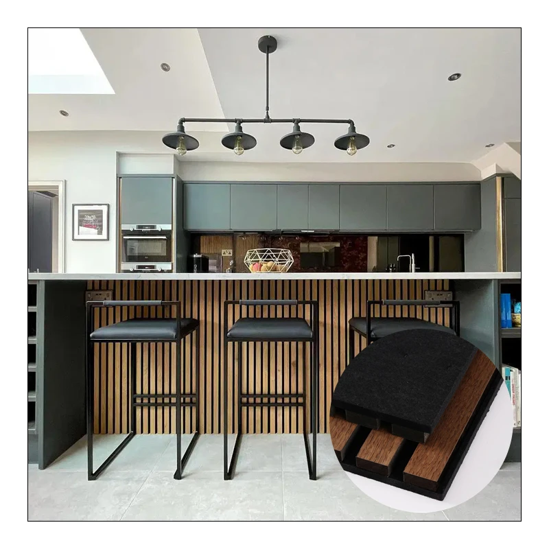 Flexible Curved Design MDF With Polyester Acoustic Panels Wood Slat Acoustic Ceiling / Wall Panel