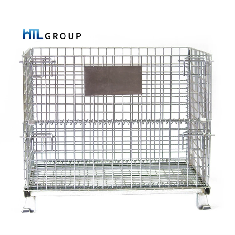 Collapsible cargo folding stackable warehouse portal wire mesh container