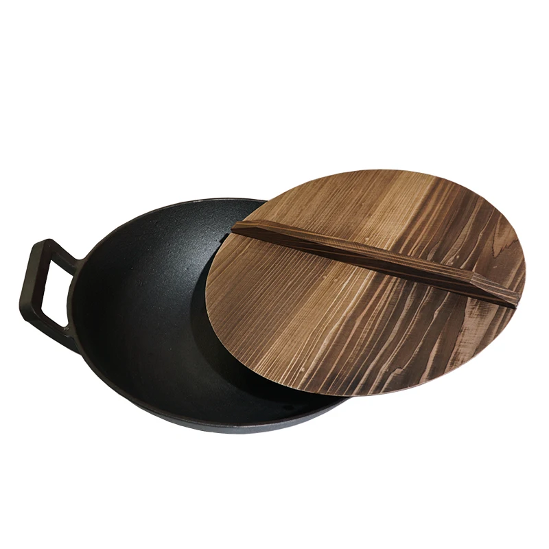 30cm Cast Iron Wok Pan Double Handle Pre-seasoned Chinese Traditional Cast Iron Cooking Wok Pots
