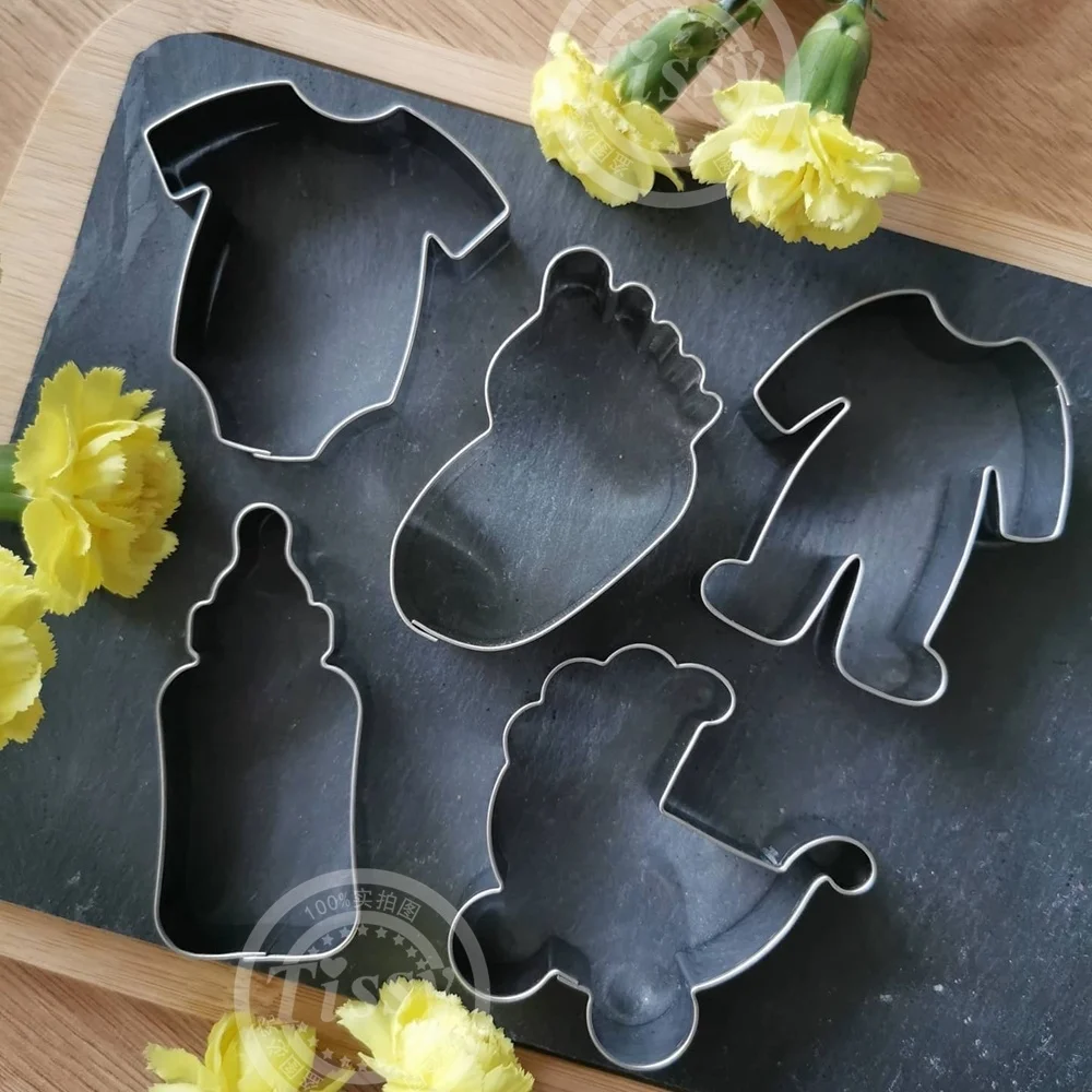 Stainless Steel Baby Shower Cookie Molds Baby Footprint T-shirt Biscuit Cutter Molds for Baby Shower Party DIY Baking Supply