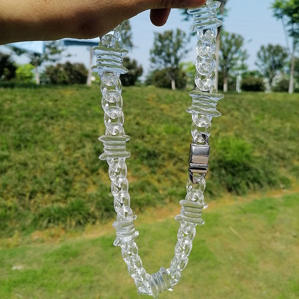 New Fashion Hyperbole Transparent Man Necklace Punk Iced Thorn Barbed Wire Acrylic Resin Chokers Necklace Party Jewelry Cool