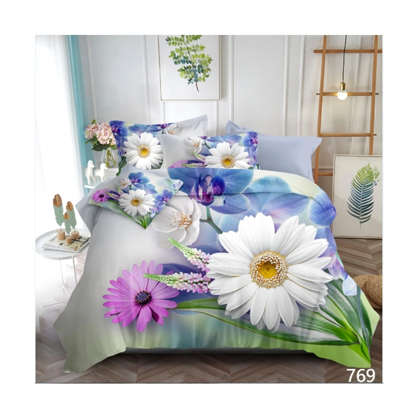 Luxury 3D flower digital printed  Microfiber bed fitted sheet bed skirt Fabric  home textile fabric