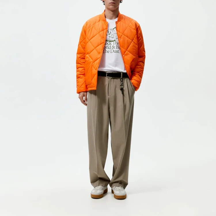 Wholesale Button Up Quilted Orange Puffer Jacket Waterproof Jacket Man High Quality bubble Down Jacket