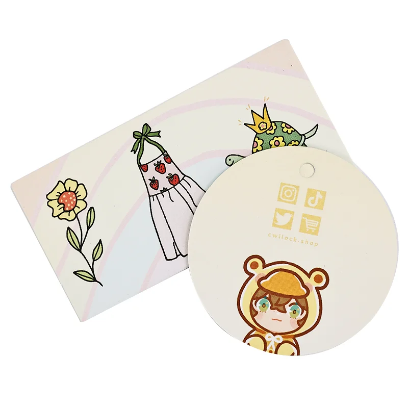 Cartoon painted pattern tag,customized printing logo pattern clothing hang tags,custom garment paper labels with cute pattern