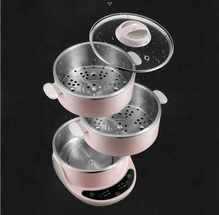 Amazon hot sale Stainless steel 3 layer Round Shape  Non Plastic Food Steamer Electric Food Steamer