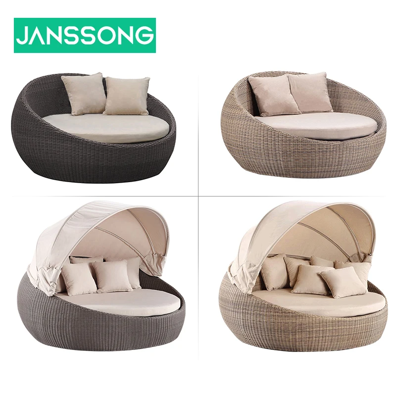 Janssong мебель для бассейна плетеная кровать из ротанга садовая круглая двухместная уличная кушетка с веревкой