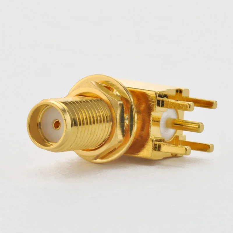 SMA female Right Angle Bulkhead PCB Mount connector, DC to 6GHz
