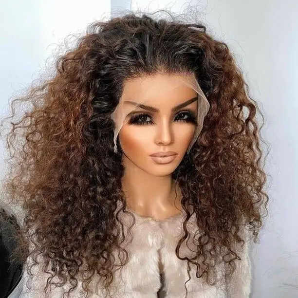 Cheap Glueless Water Wave Wig Brazilian Human Hair Hd Full Lace Frontal Wigs Vendor Curly Ombre Brown Hair Wigs For Black Women