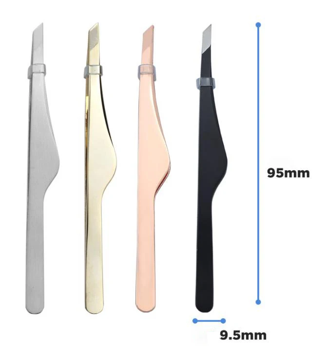 Beauty Makeup Tools Custom Logo Stainless Steel Slant Eyebrow Clip Eyelash Eyebrow Tweezers Set