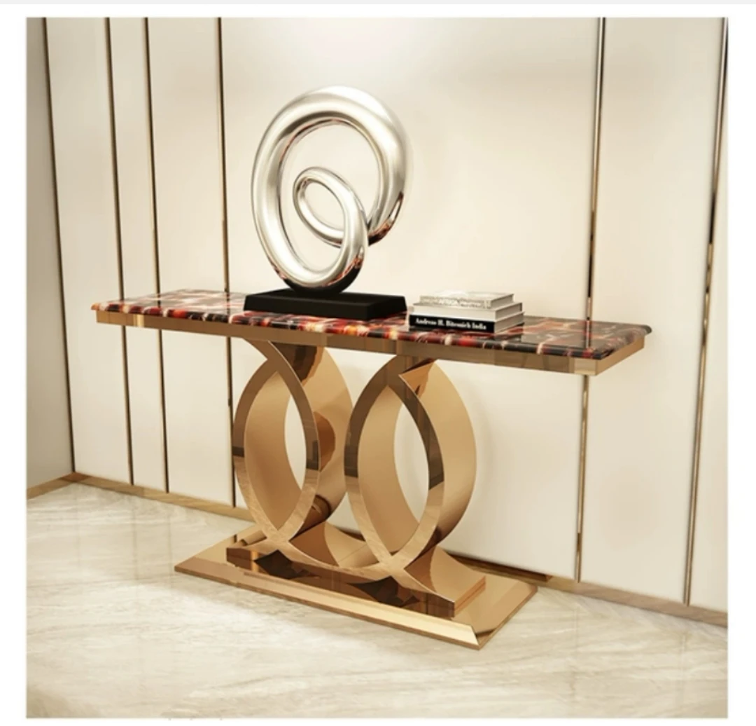 Nordic porch table marble stainless steel porch entrance light luxury wall side cabinet living room decoration side view deck