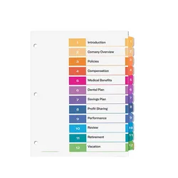 Universal clear 1-20/cut index paper Colorful Dividers with Easy-Access Tabs