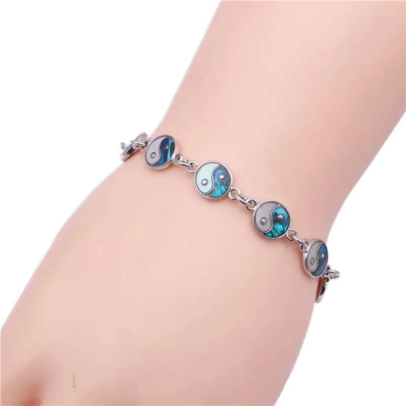 2020 Charm Adjustable Silver Chain Chinese Yinyang Gossip Natural Paua Abalone Shell Bracelet Jewelry Accessories BHY082