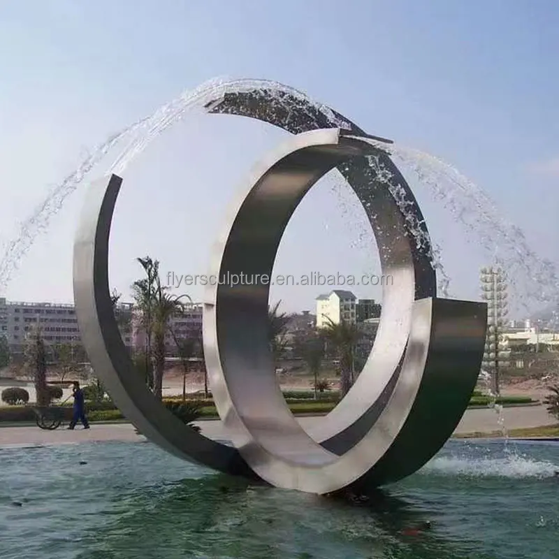 Custom Metal Crafts High Polished Mirror Surface Stainless Sculpture Fountain With Water Feature with Led Lights