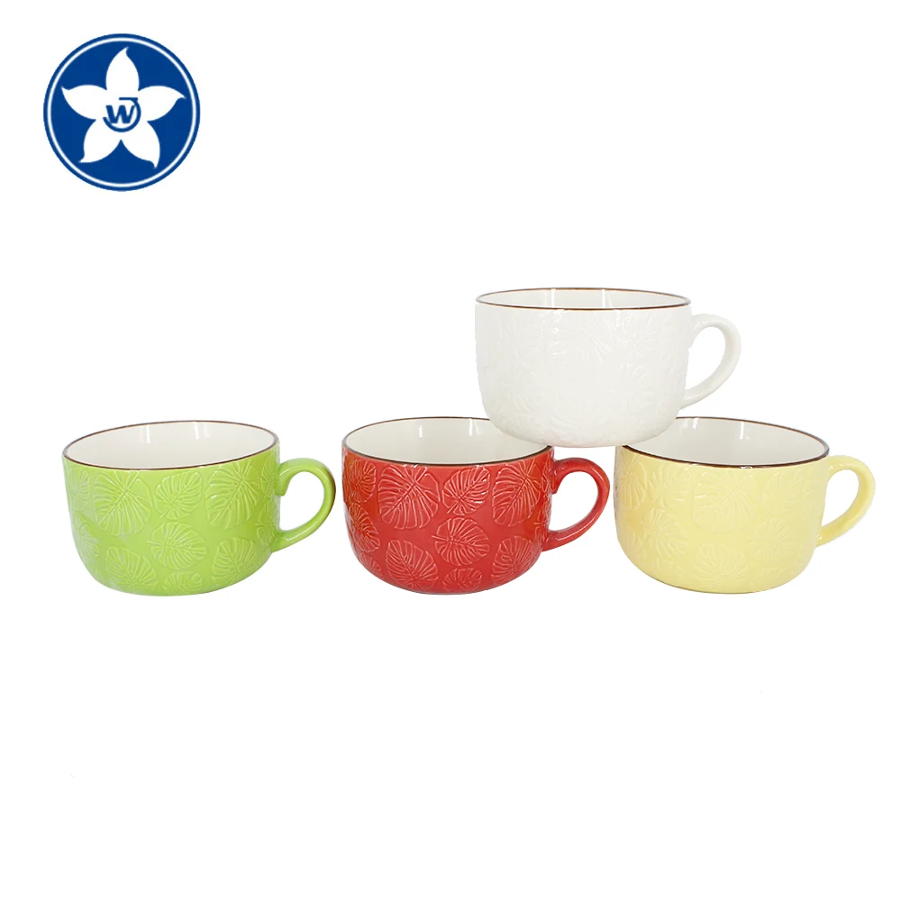 Large Cheap Colorful Stoneware Soup Mug 15OZ Novelty Modern Ceramic Soup Mugs