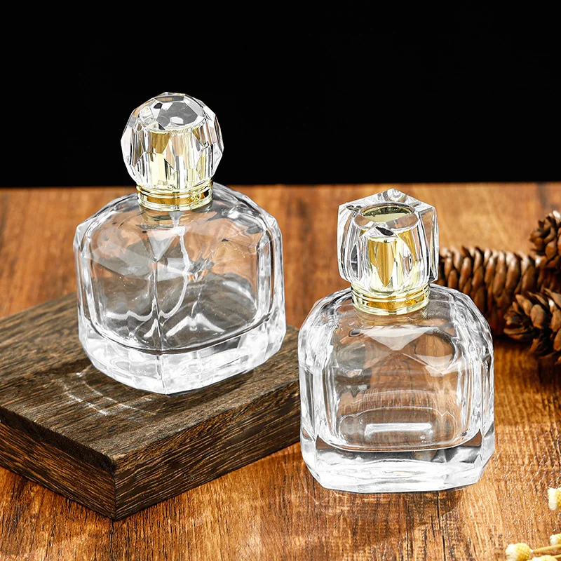 100ml Modern Luxury Square Round Shape Transparent Smooth Perfume Bottle Thick Bottom Mist Spray Top Glass Bottle