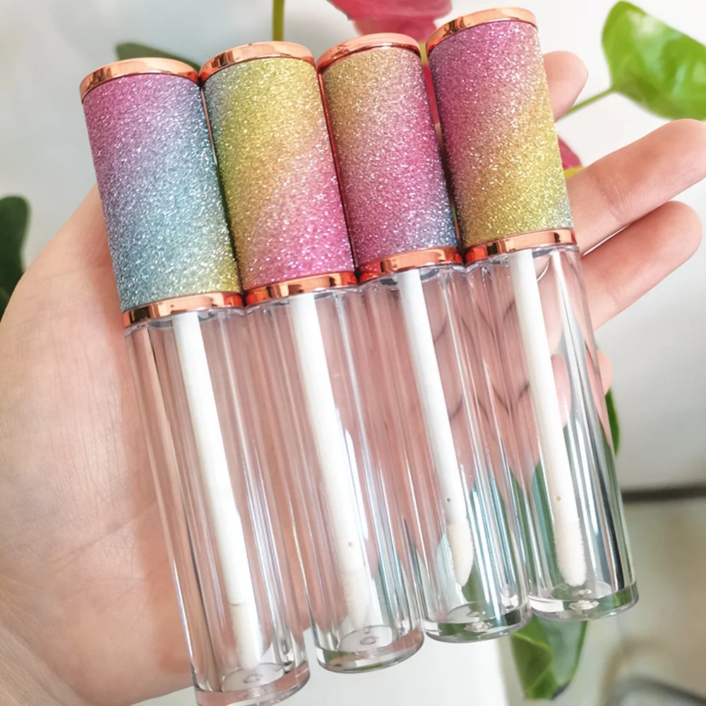 2021 низкий минимальный объем заказа, оптовая продажа, пустая круглая блестящая тушь для ресниц, упаковка в радужную бутылку для ресниц, тюбик для блеска для губ с кисточкой