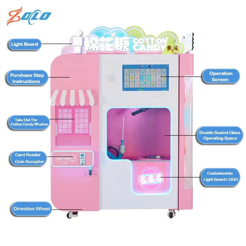 Snack Commercial Self Full Automatic Flower Cotton Candy Floss Making Vending Machine For Cotton Candy