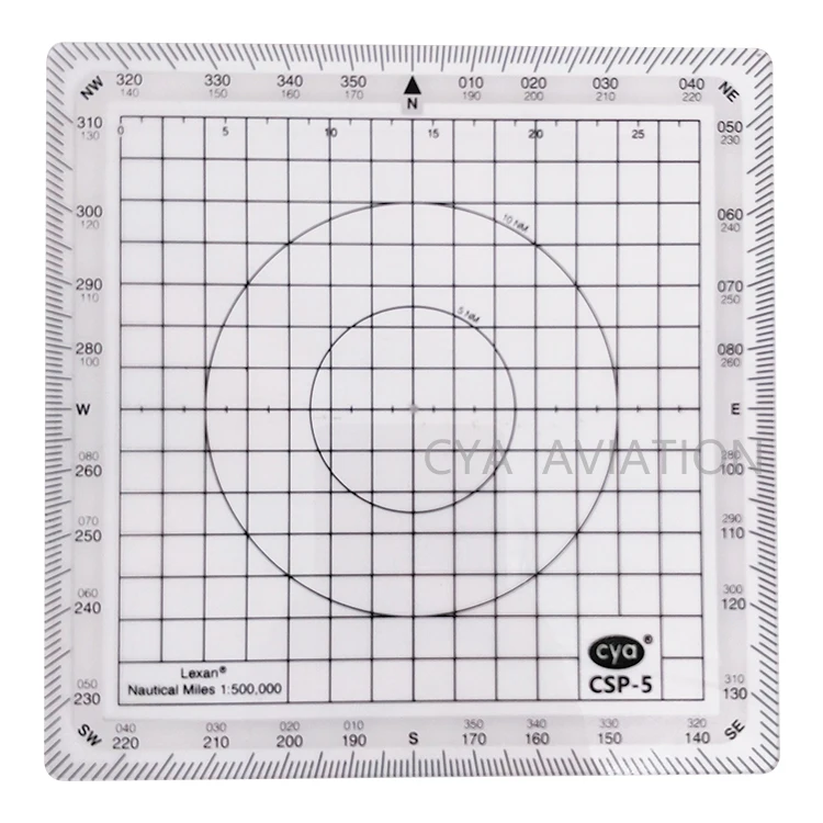 Customized aviation map protractor nautical miles 1: 500 000 with 5 NM and 10 NM radius rings