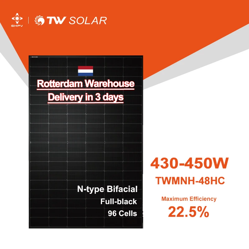 Tongwei Solar Panel Full Black TWMNH-48HC N-Type All Black Module Bifacial 430W 435W 440W 445W 450W Panouri Solare Solarmodul