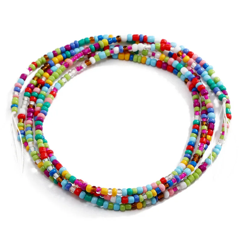 Colorful Waist beads adjustable Chain Plus Size African Non-Stretching Tie-on Belly Chain Bikini Summer Body Jewelry