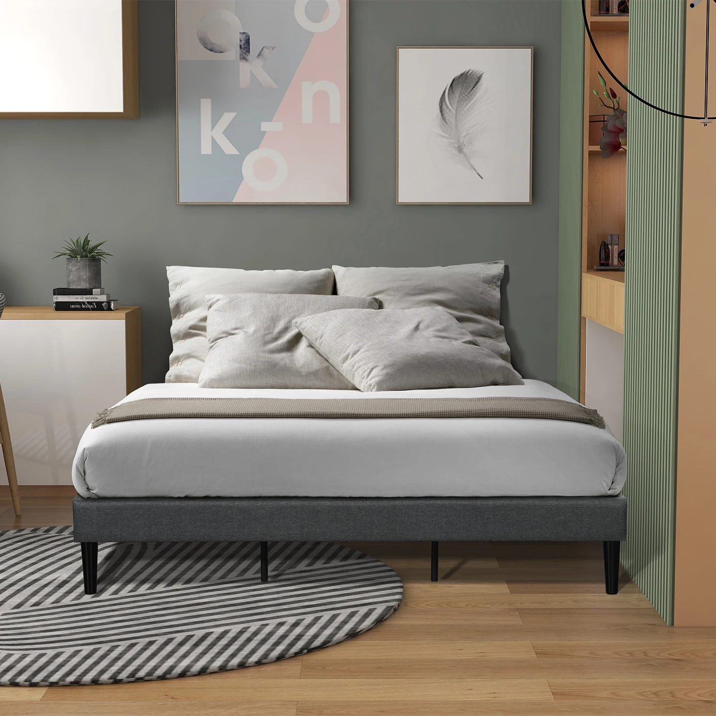American warehouse furniture wood frame Fabric modern bed modern soft  beds frame bedroom