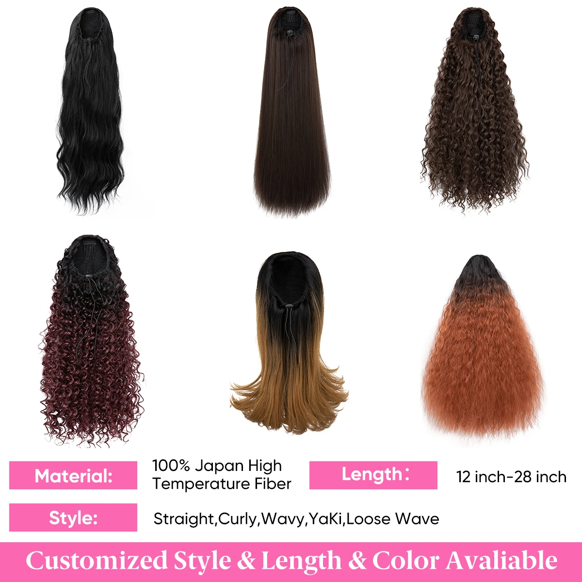 SARLA Drawstring Ponytail Yaki Long Wavy Extensions Short Kinky Curly Synthetic Clip In Hair Extensions For Black Women