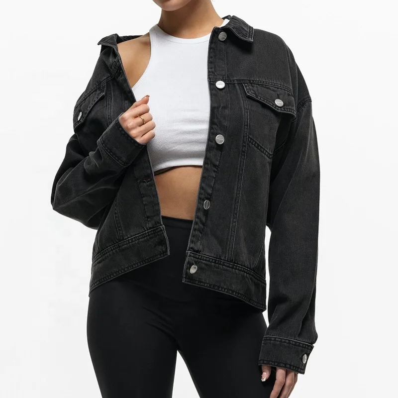 Женская джинсовая куртка в стиле хип-хоп черная или синяя большого размера с эффектом