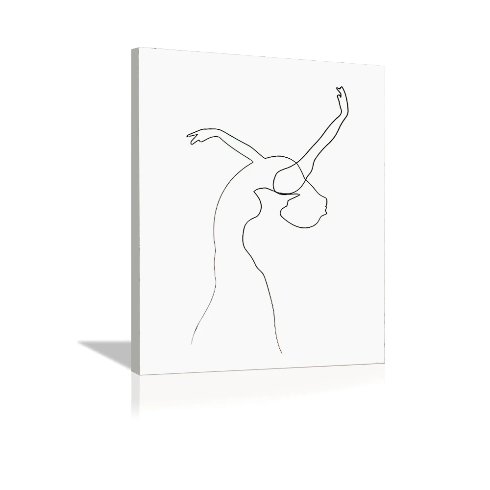 Manufacture Home Decor Nordic Minimalist Fashion Face Line Canvas Wall Art By Hand Abstract Portrait Painting Woman