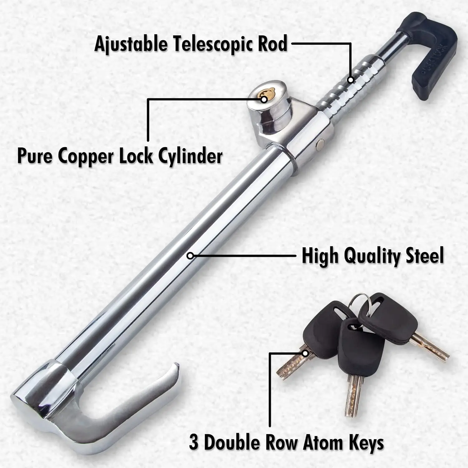 Anti-Theft Device Universal Brake Lock Bar Telescopic Double Hook Pedal Lock Steering Wheel Lock Bar
