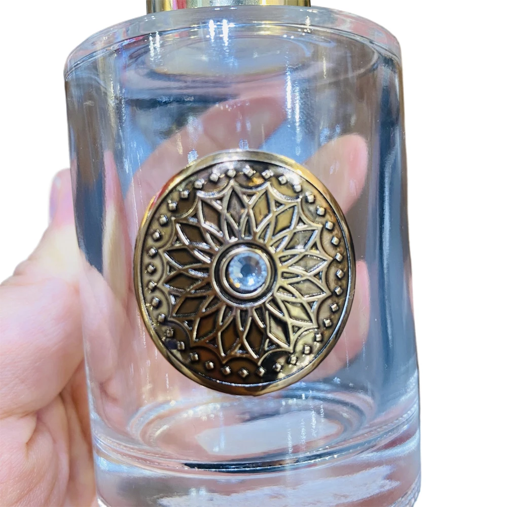 Custom Printed 3D Gold Aluminum Foil Round Wine Perfume Bottle Labels Self-Adhesive Embossed Design Patterns metal perfume label