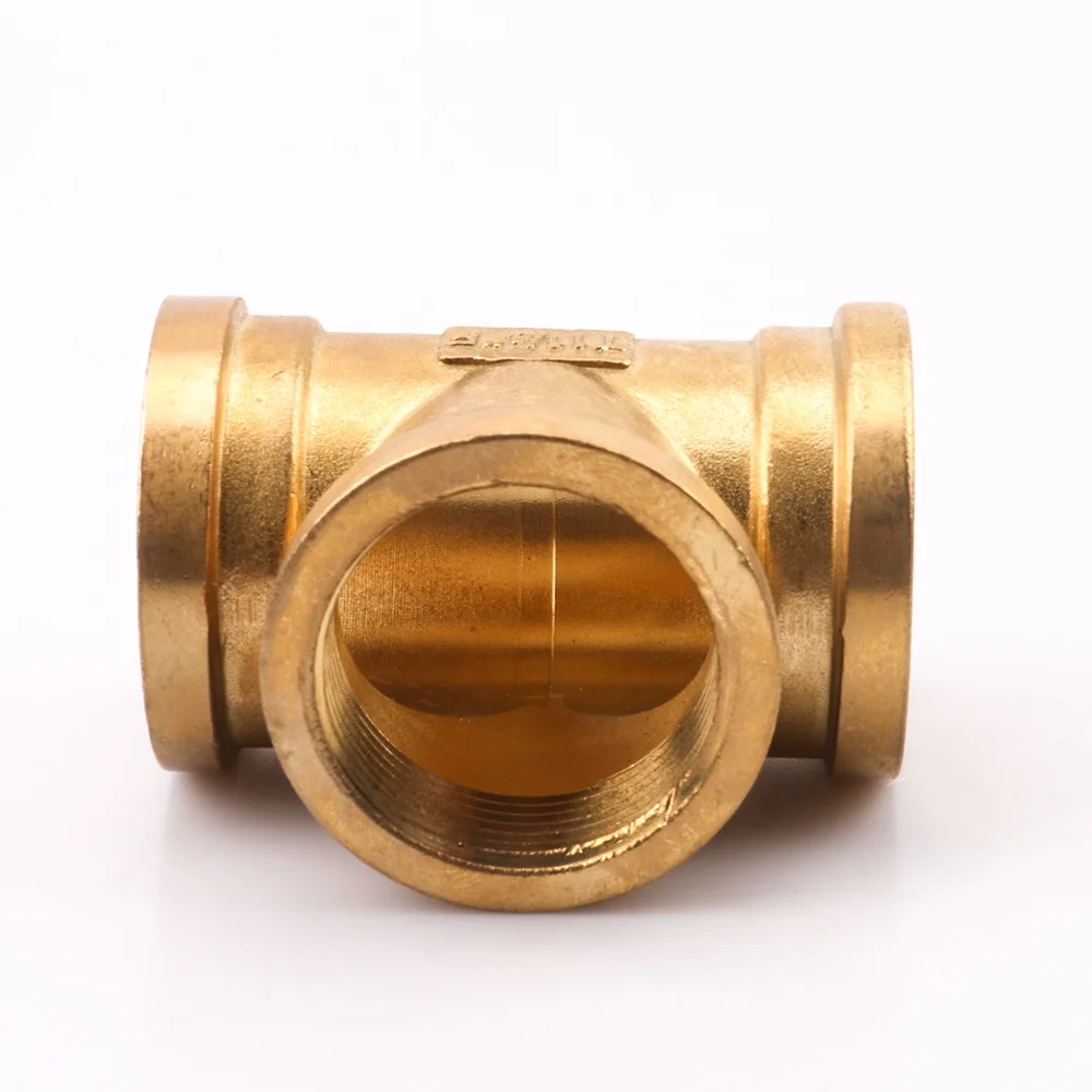 OUKE ALL SIZE EQUAL FEMALE THREE WAY THREADED TEE BRASS PLUMBING PIPE FITTINGS