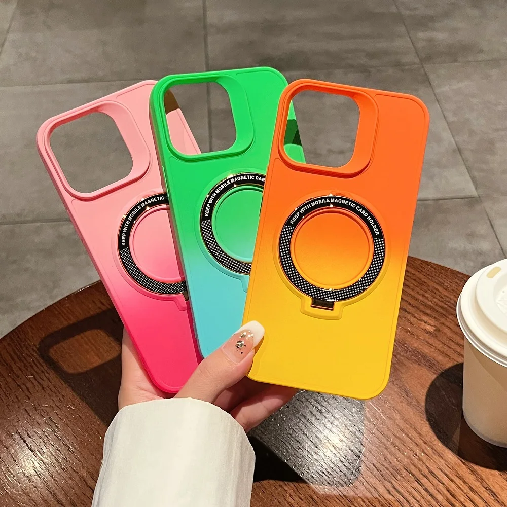 luxury phone case for iphone 15 gradient TPU back cover with holder new colorful case for iphone 11 12 13 14