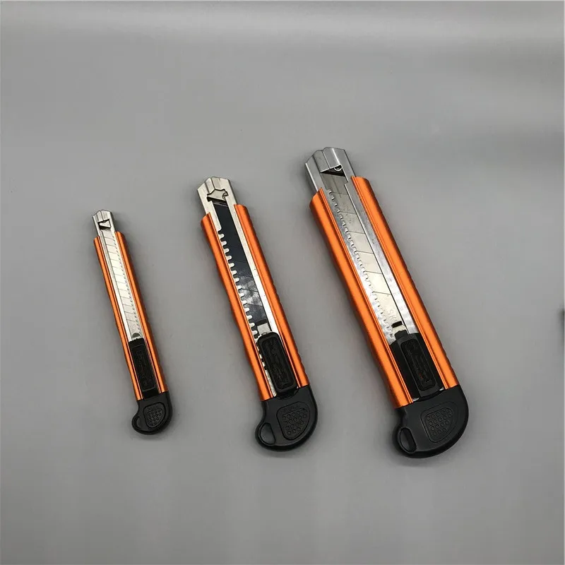 Aluminium push blade snap off quick change 5pcs blades auto loading utility cutter knife 9mm