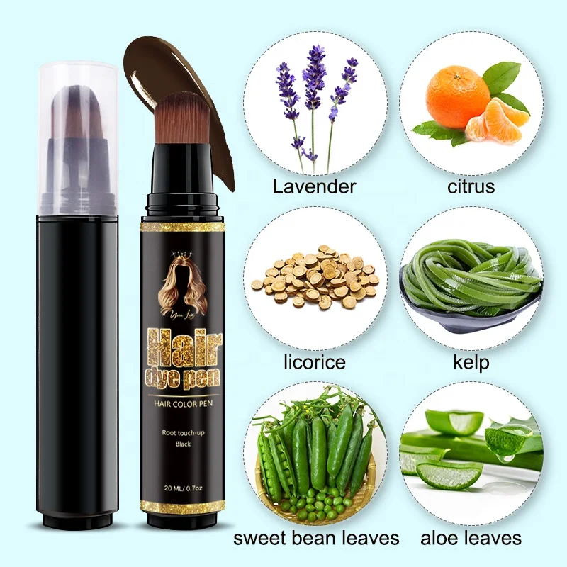 Private Label Semi-permanent Hair Dye Pen Touch Up Root Concealer Correct Over Bleached Wig Knots Black Hair Dye Brush Pen