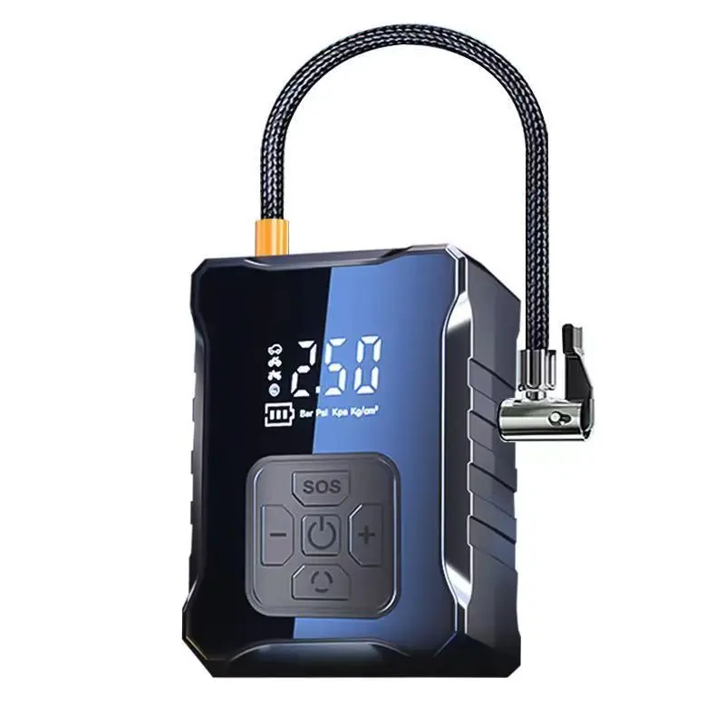 Full Screen Display Tire Inflator Newest Rechargeable Air Compressor 12V Cable USB Charging Line Auto Stop Mini