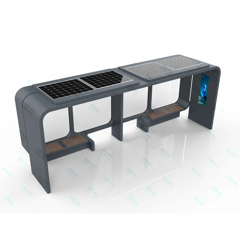 High Quality Stainless Steel Solar Bus Shelter Modern Multi-Functional Smart Bus Stop with Glass Material