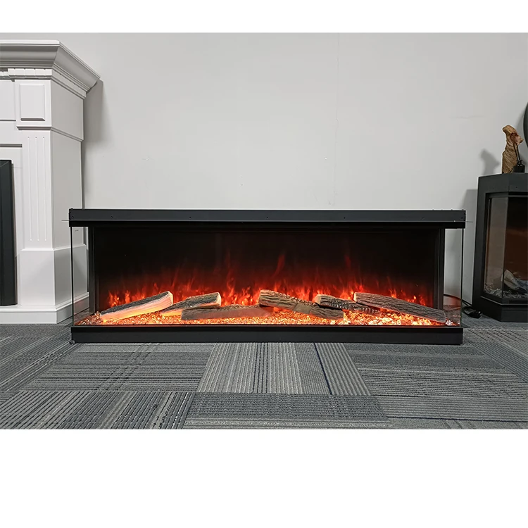 China Factory 3D Fire Place LED Heater 1500W 3 Sided Glass Built in 60 inch Electric Fireplace