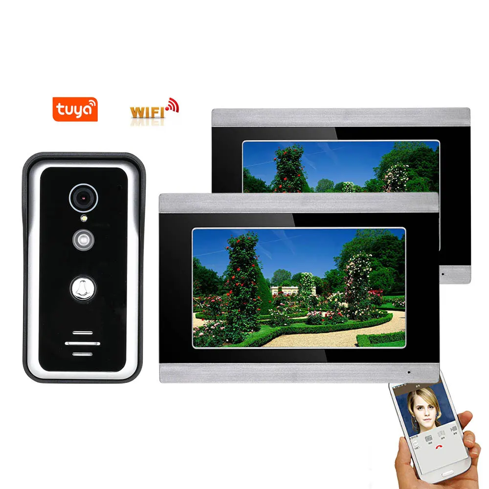TUYA 4 wire Video Intercom WIFI Video Door Phone System Home  Intercom with 7 Inch Touch Screen 2 Monitor AHD 1080P Doorbell