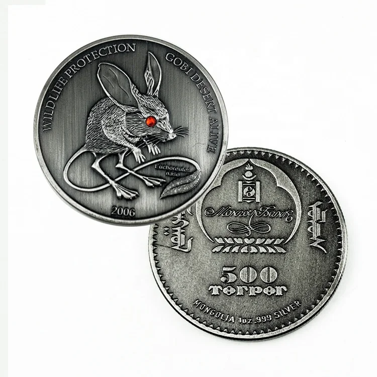 Fan Shu Hot Selling Souvenir Metal Coin Antique Mouse Challenge Coin With Gem