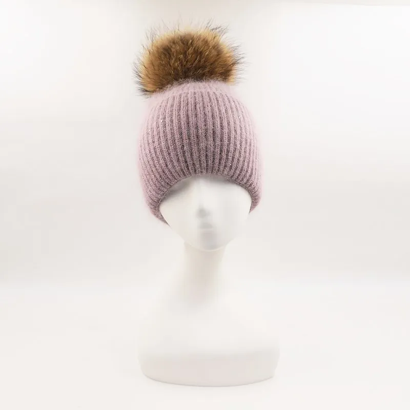 warm wool fur knitted stylish winter hats for women beanie hats with pompon