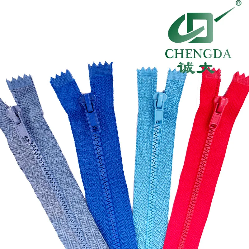 Separating plastic zippers for garment and sleeping bag derlin resin zipper open end DA slider two way open end vislon zipper