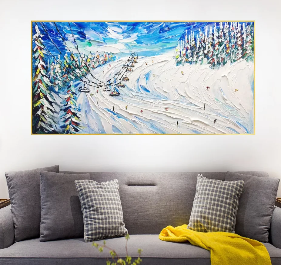 Modern Custom Made Hand Painted Original Winter Decor Wall Art Living Room Ski Texture Sport 3D Oil Painting On Canvas