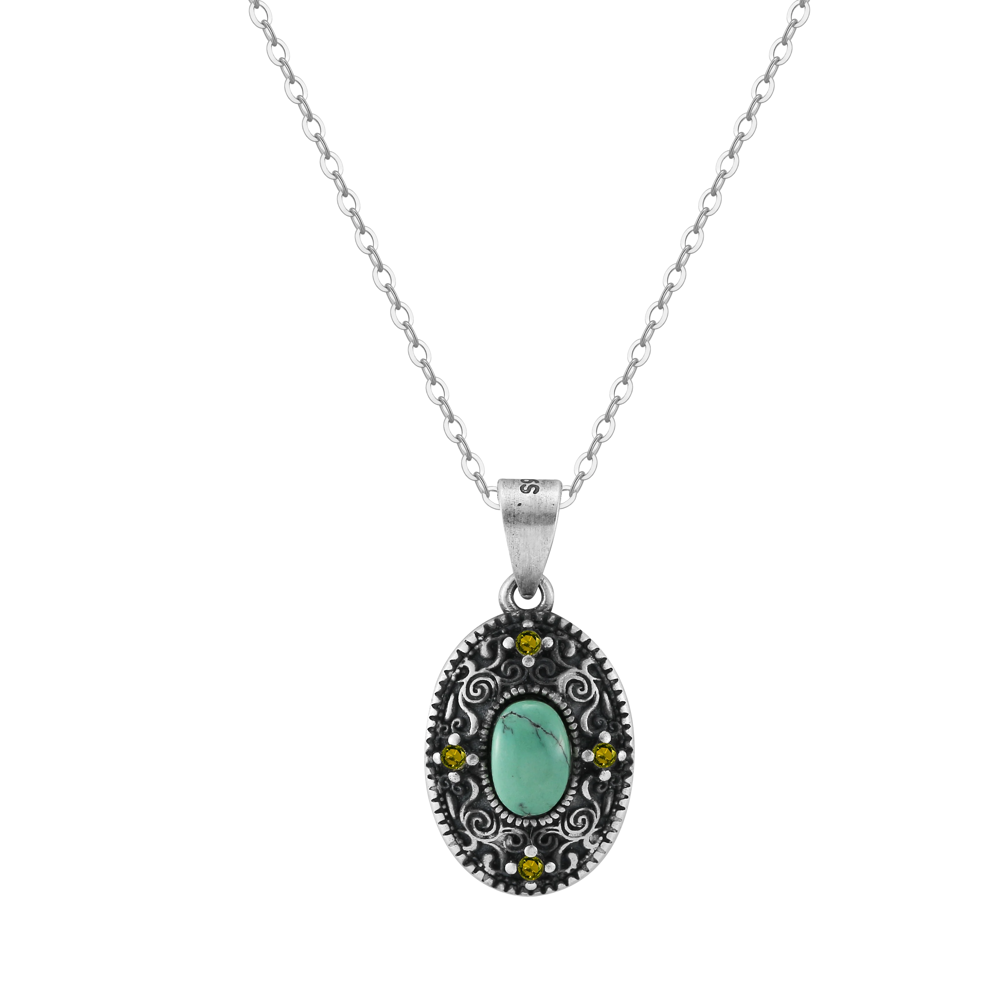 RINNTIN GMN45 925 Sterling Silver Turquoise Oval Shape Gemstone Necklace Pendant Perfect Wedding Gift With 925 Stamped Jewelry