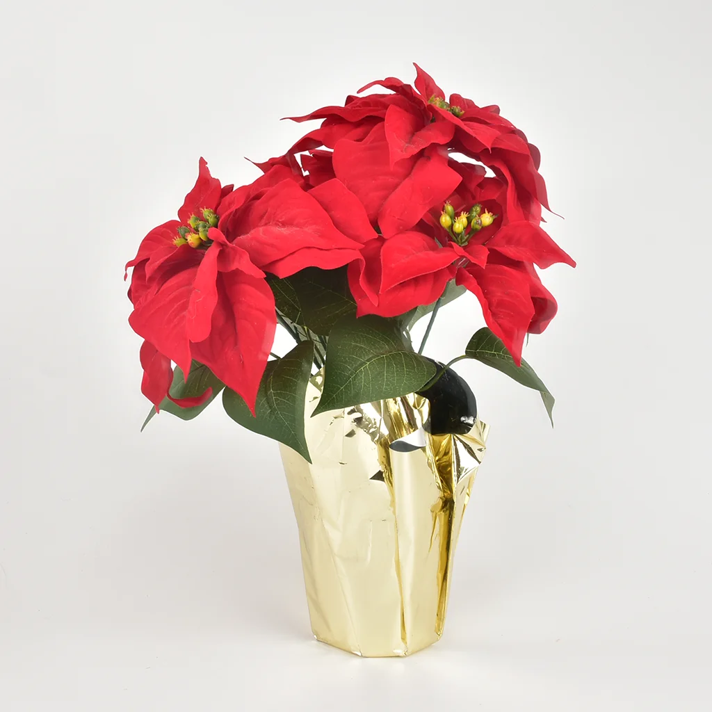 High Quality Artificial Red Poinsettia Bushes Christmas Pot Plants Home Decor Emulating Bonsai Red Christmas Flowers