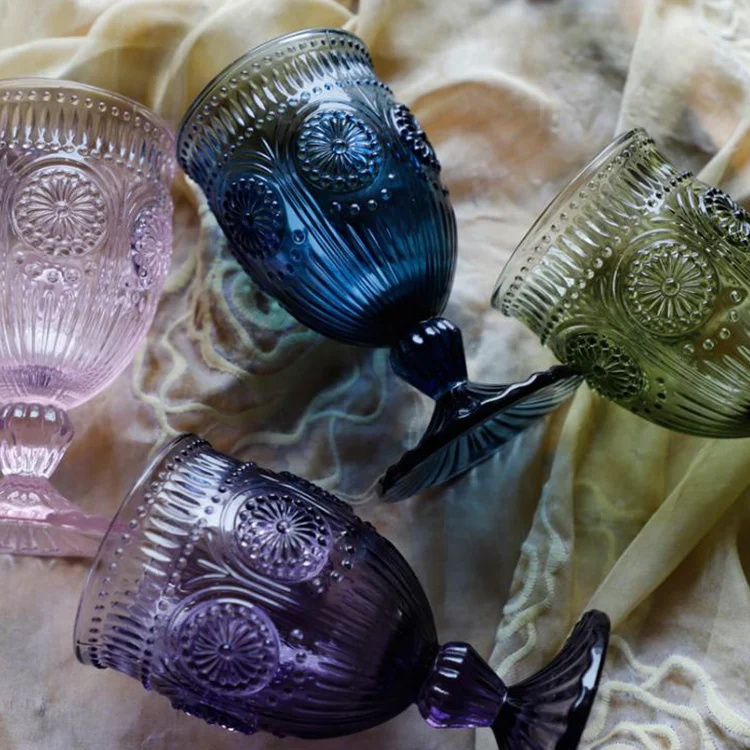 Aeofa Colorful glass vintage sunflower pattern retro glass goblet wine glass red wine goblets glassware wedding 330ml