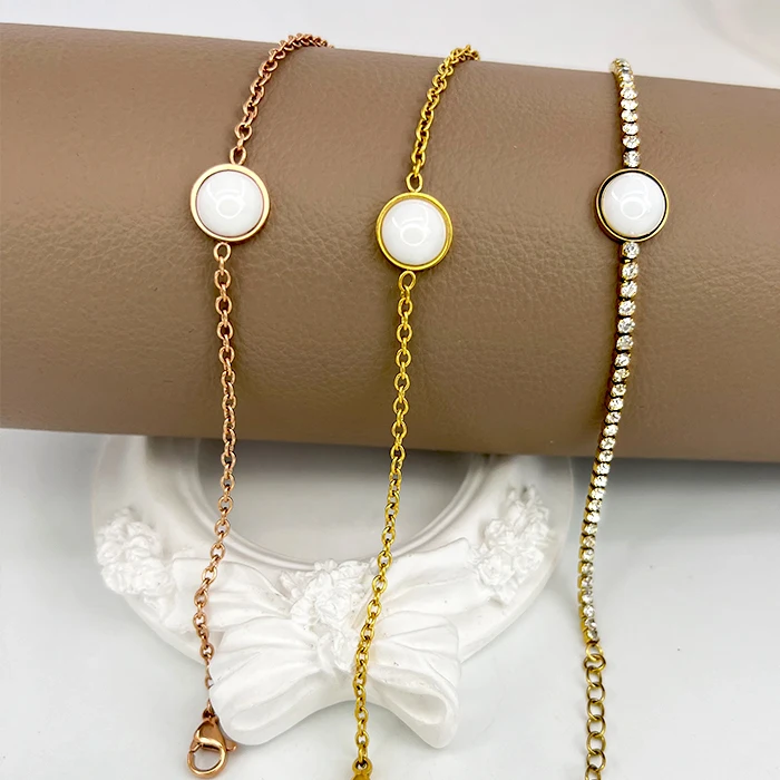 Stainless Steel Jewelry Crystal 2mm Cubic Zirconia Classic Tennis Bracelet Ceramic Stone Natural Bracelets